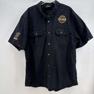 VTG Harley Davidson Canvas Shirt 2XL Black Snap‎ Biker Motor